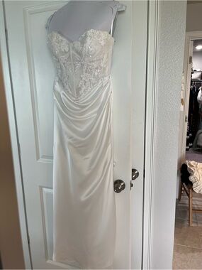 Strapless Lace Bodice Satin Wedding Gown in White By Essence of Australia